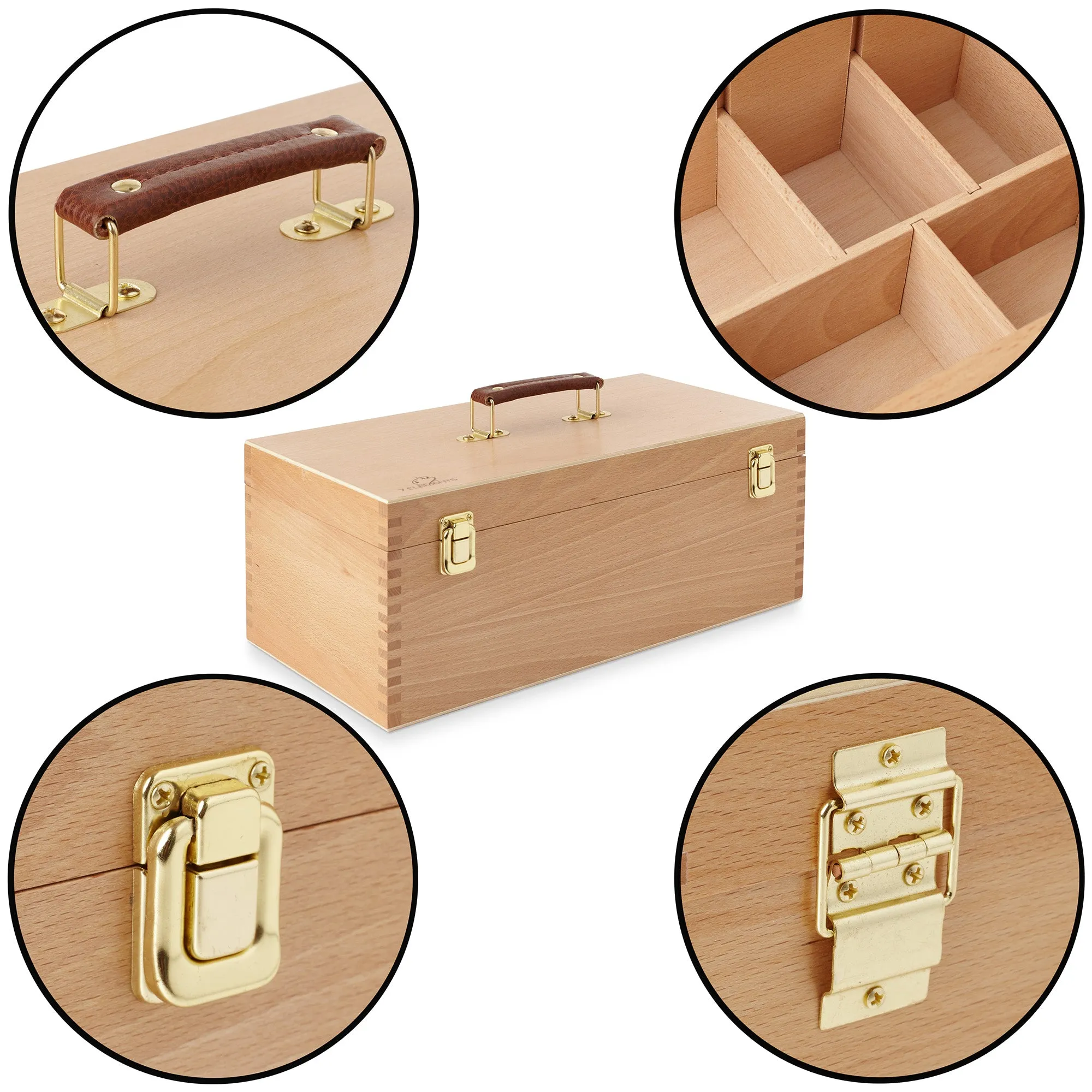 Beechwood Large Tool Box - Art Supplies Storage Organizer- 7 Elements