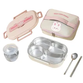 Big Size Stainless Steel Lunch Box /Tiffin with Insulated Matching Lunch Bag for Kids and Adults, Pink Rabbit