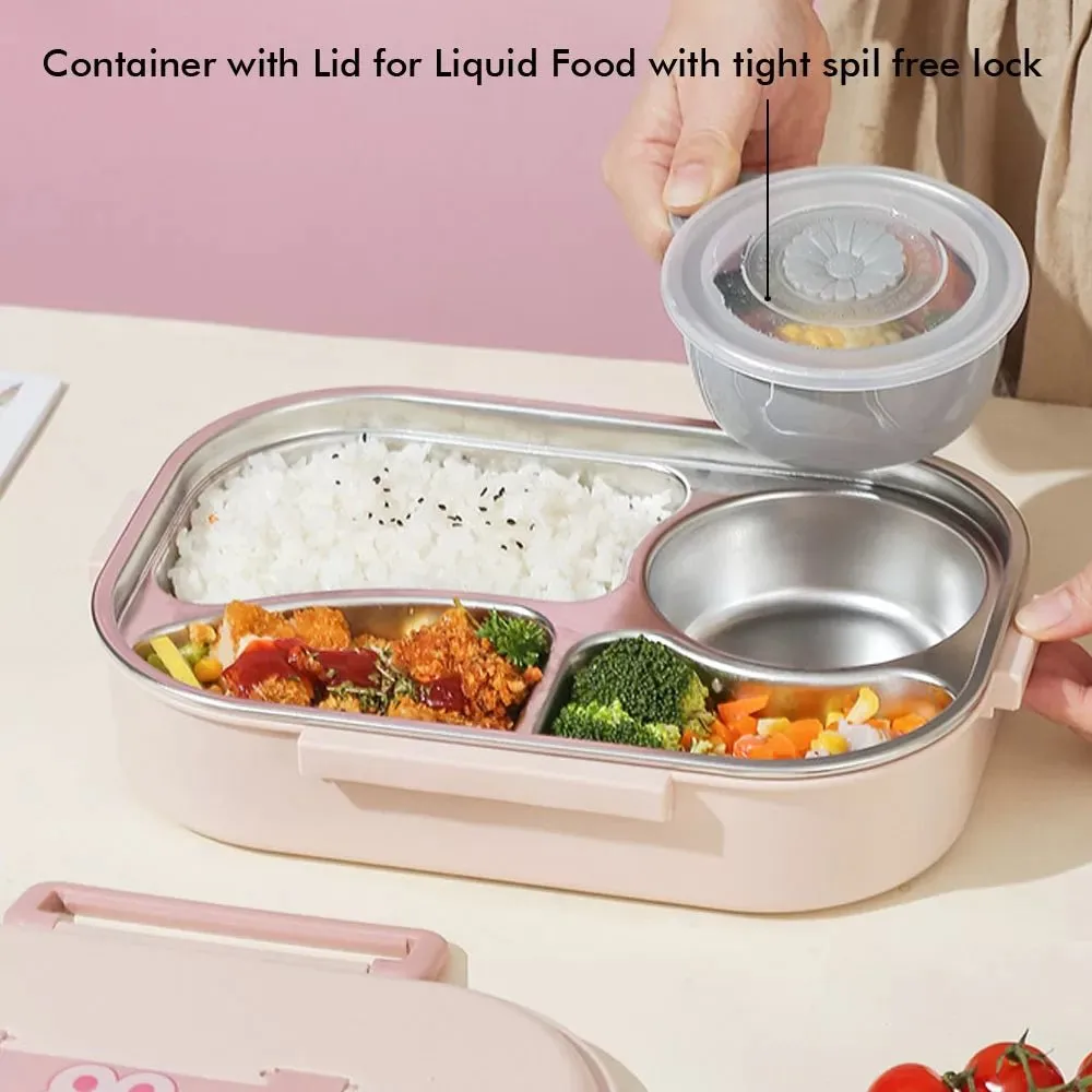 Big Size Stainless Steel Lunch Box /Tiffin with Insulated Matching Lunch Bag for Kids and Adults, Pink Rabbit