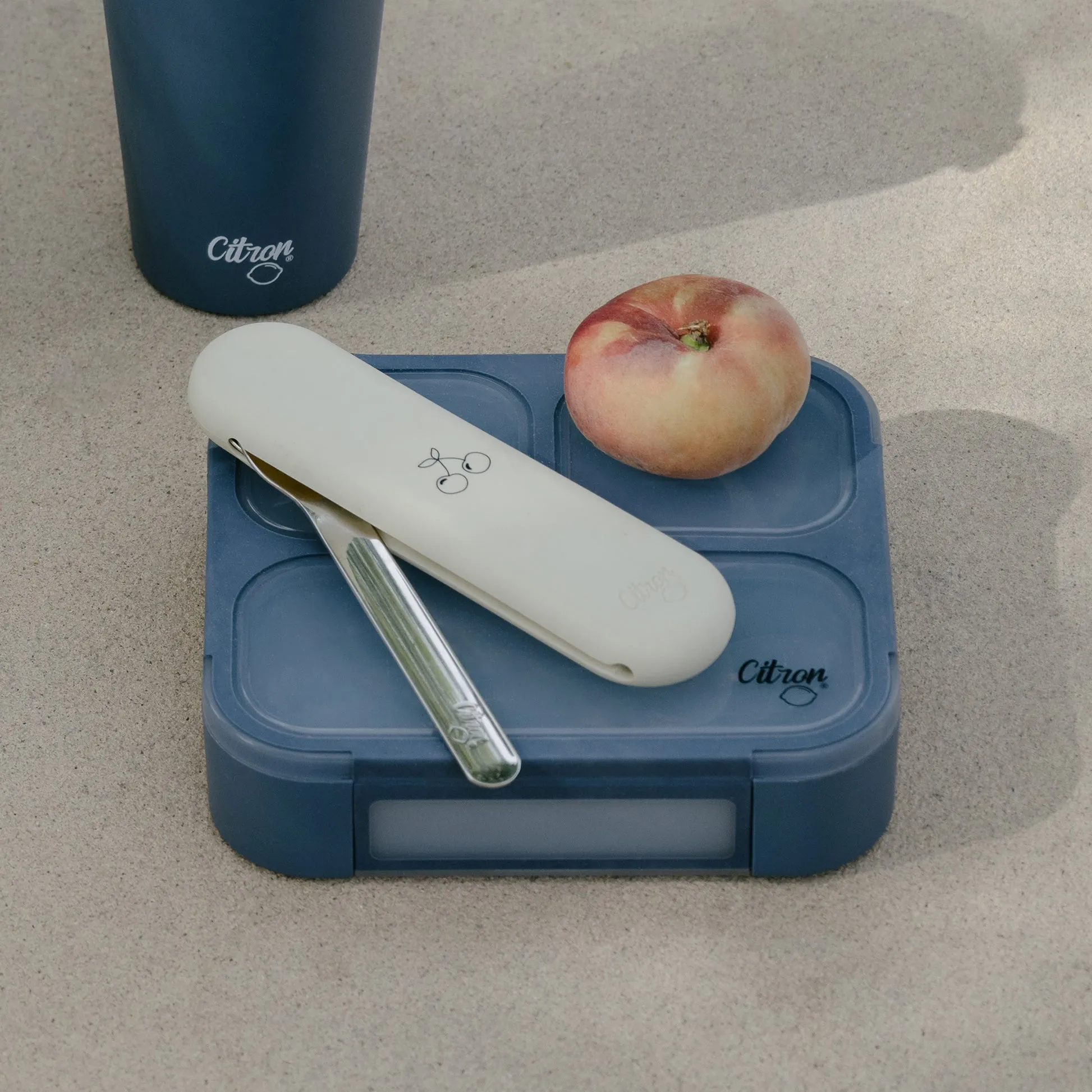 Citron Lunchbox with Fork and Spoon - Dark Blue