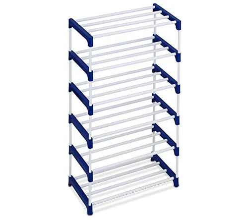 Ebee Steel Coated Shoe Rack (6 Shelves) 4 Layer Storage Organizer Slim Plastic Rack Shelf with Wheels - White