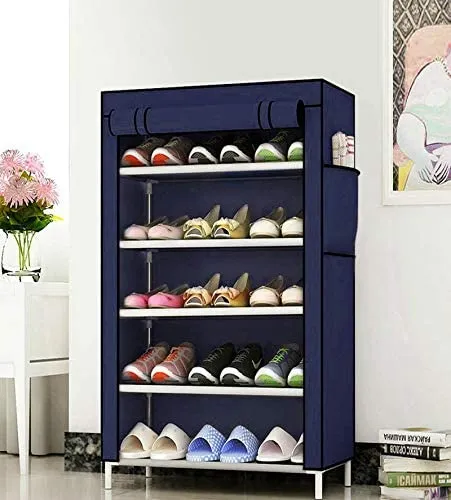 HELLO DADDY - Home Utility Portable Space Saving 5-Layer Metal Shoe Rack Organizer Stand-(Blue)