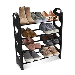 HIGH VALUE RETAIL Multipurpose 4 Shelves Shoe Rack, Foldable,12 Pairs, Metal & Plastic (Rustproof, Black)