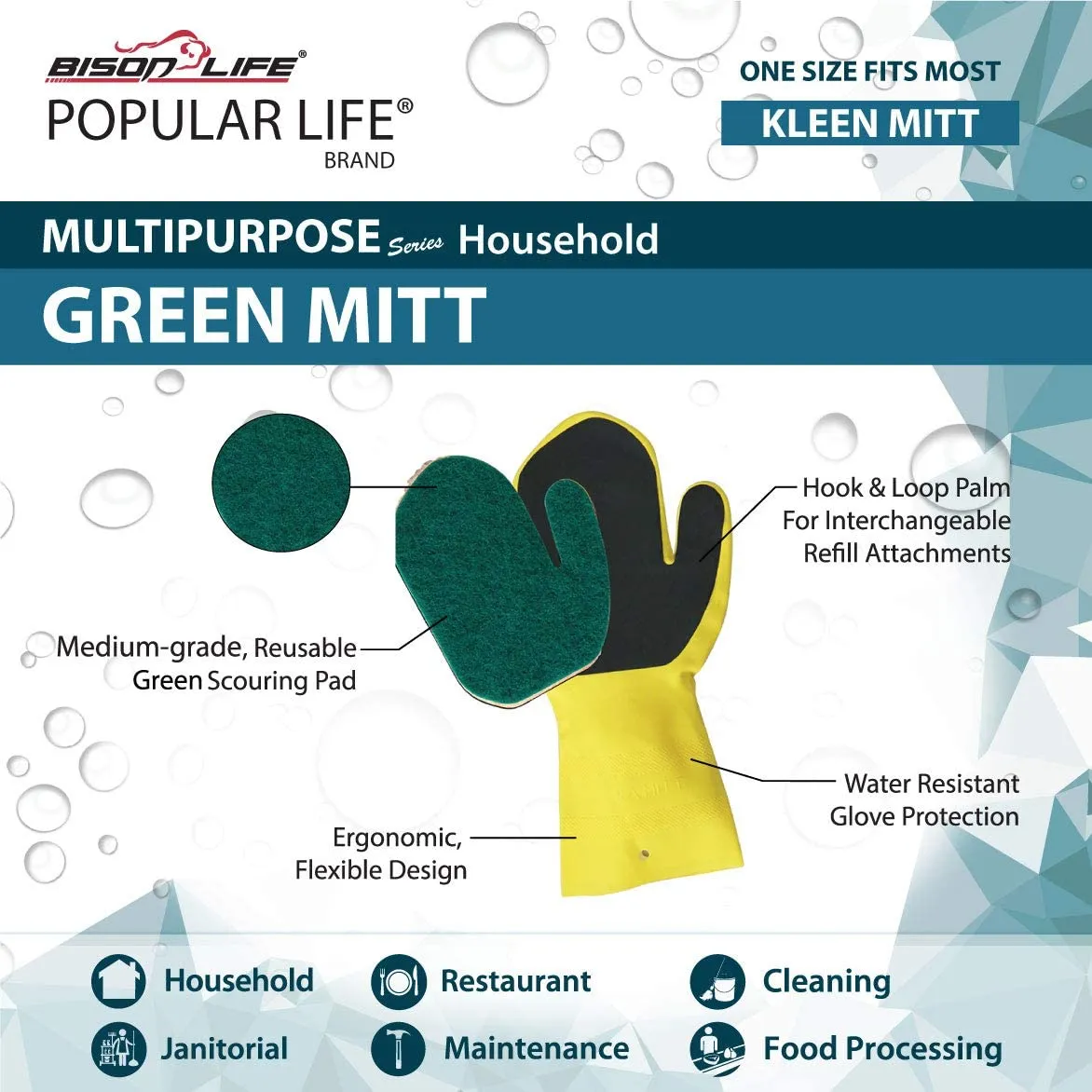 Kleen Mitt, Medium Grade Scouring Pads, OSFM, Green, Black and White (Pack of 3)