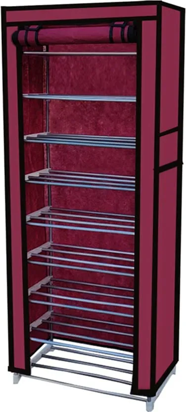 SANAMSTORE Multipurpose 9 Layer Metal Pipe with Non-Woven 100GSM Fabric Cover Shoe/Cloth/Toy/Books Rack-Maroon