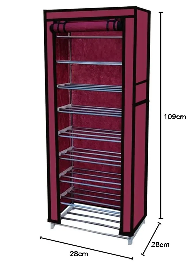 SANAMSTORE Multipurpose 9 Layer Metal Pipe with Non-Woven 100GSM Fabric Cover Shoe/Cloth/Toy/Books Rack-Maroon