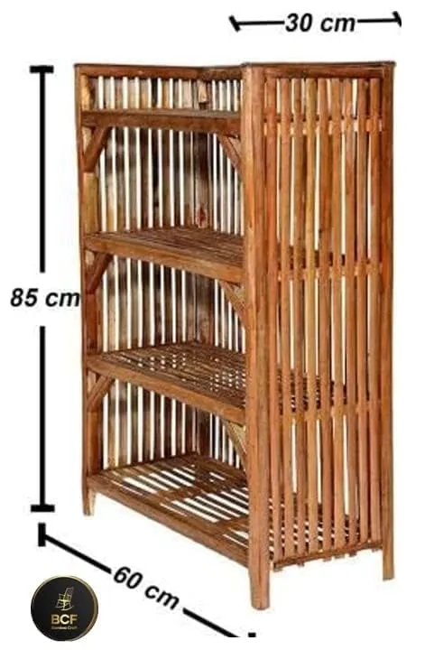 Synergy - Natural Bamboo Cane Multipurpose Rack for Shoes Books Slipper Planter Organize Rack with 4 self or compartmaent,Size:27 * 24 * 12 inch, Utility Rack Colour:Brown