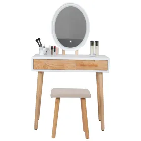 Vanity Makeup Table Set with Adjustable LED Mirror IF11213