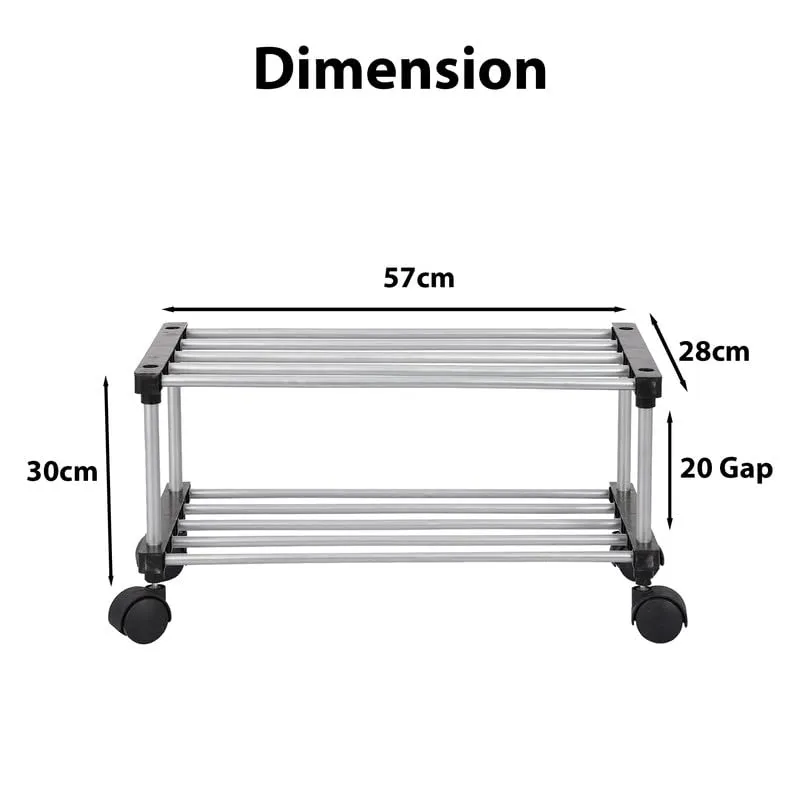 YMRR® Adjustable 2-Tier Shoe Rack Organizer with Wheels | Multipurpose Storage for Shoes, Clothes, Books | Portable Footwear Stand for Home, Office, Indoor & Outdoor Use